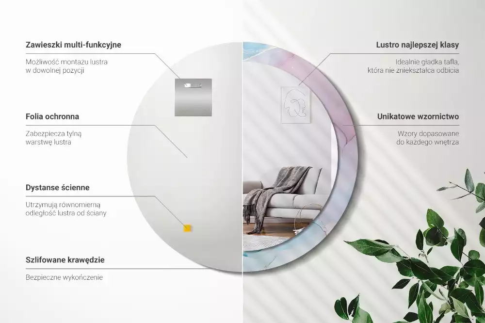 Ronde spiegel met bedrukte lijst Marmeren stijl