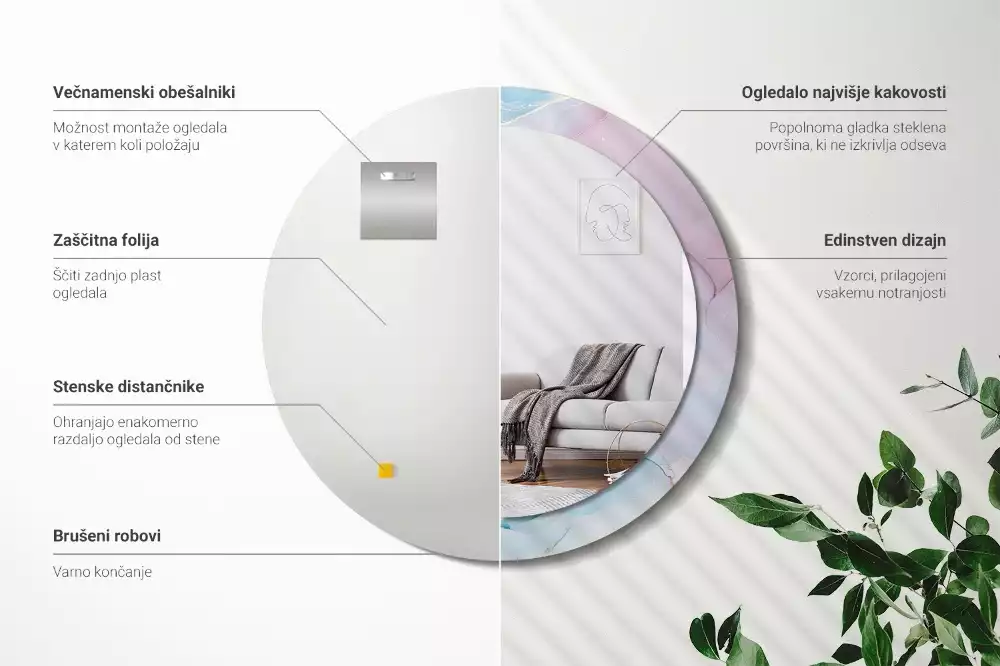 Ronde spiegel met bedrukte lijst Marmeren stijl