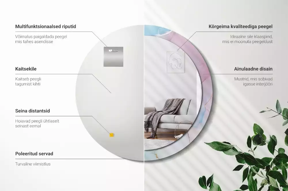 Ronde spiegel met bedrukte lijst Marmeren stijl