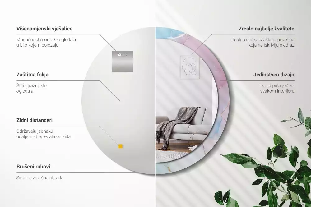 Ronde spiegel met bedrukte lijst Marmeren stijl