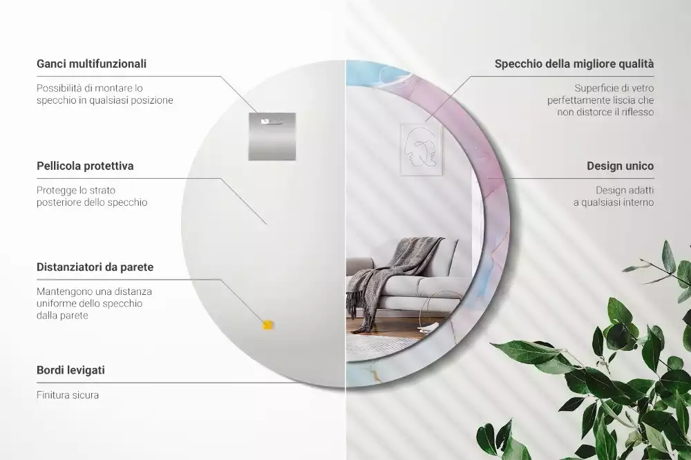 Ronde spiegel met bedrukte lijst Marmeren stijl