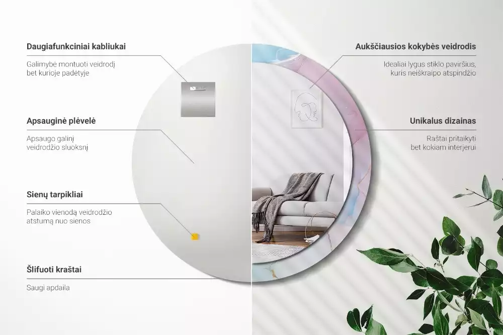 Ronde spiegel met bedrukte lijst Marmeren stijl