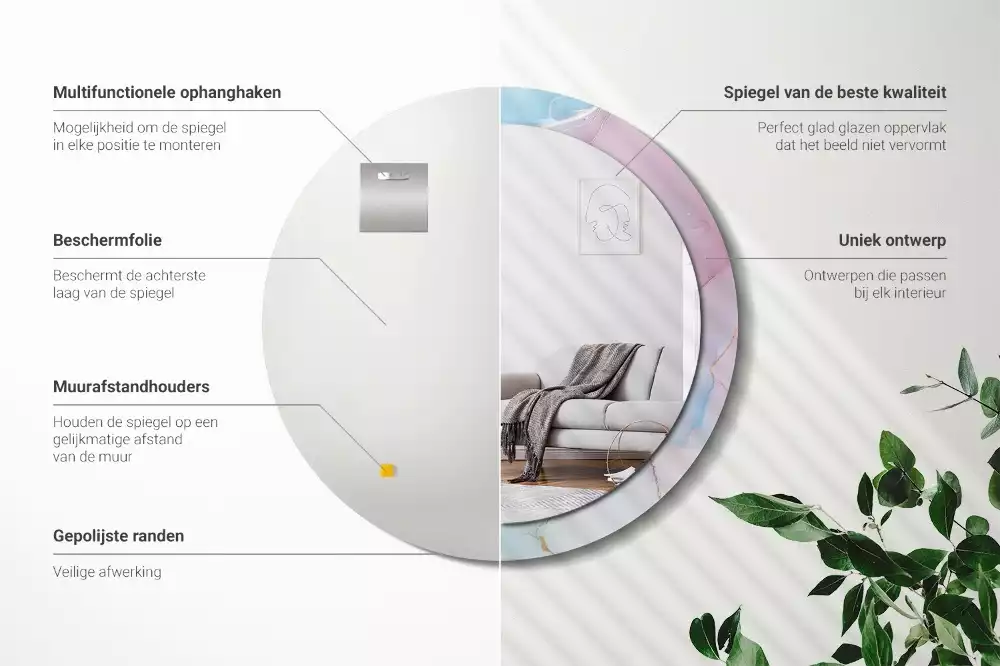 Ronde spiegel met bedrukte lijst Marmeren stijl