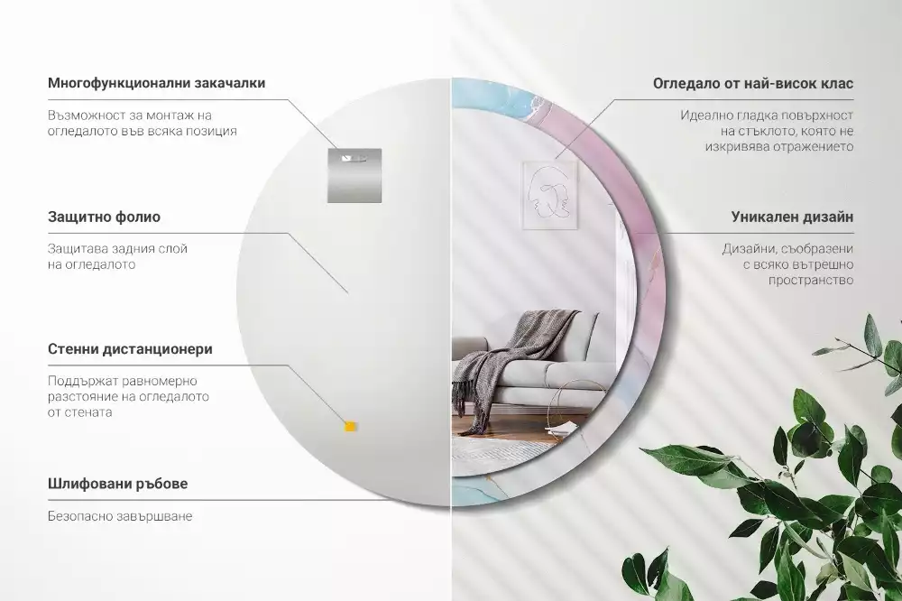 Ronde spiegel met bedrukte lijst Marmeren stijl