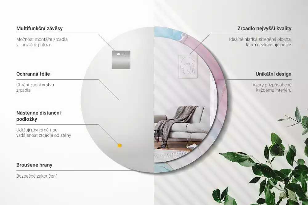 Ronde spiegel met bedrukte lijst Marmeren stijl
