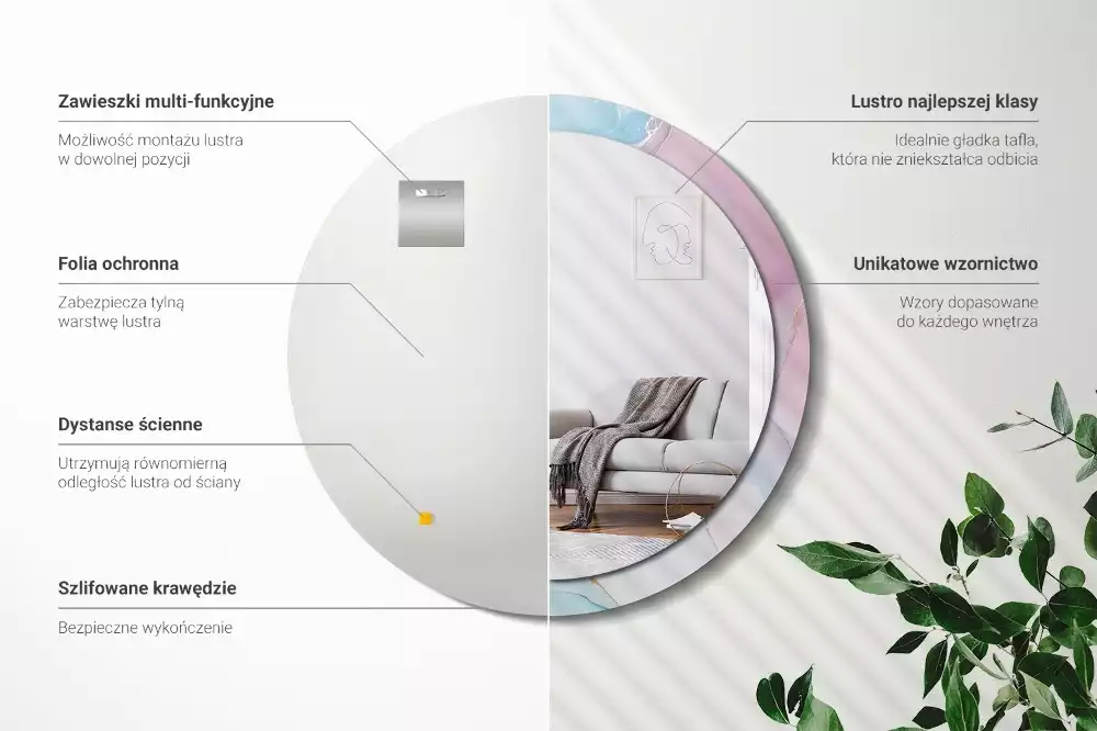 Ronde spiegel met bedrukte lijst Marmeren stijl