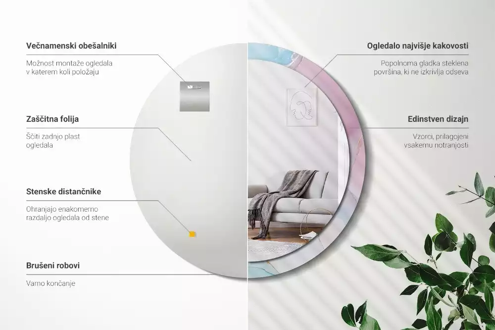 Ronde spiegel met bedrukte lijst Marmeren stijl