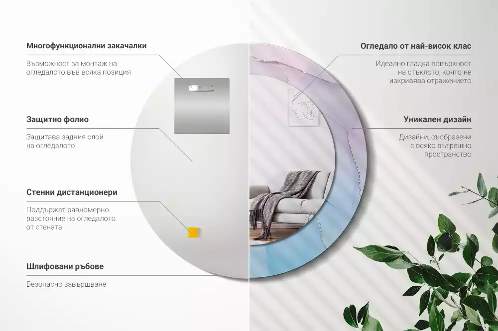 Ronde spiegel met bedrukte lijst Marmeren stijl