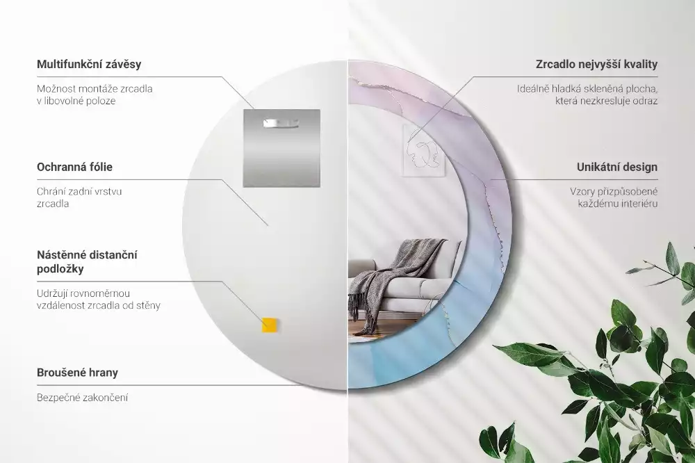 Ronde spiegel met bedrukte lijst Marmeren stijl