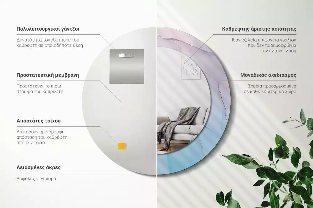 Ronde spiegel met bedrukte lijst Marmeren stijl