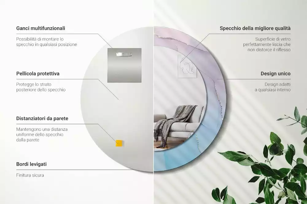 Ronde spiegel met bedrukte lijst Marmeren stijl