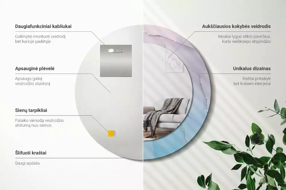 Ronde spiegel met bedrukte lijst Marmeren stijl