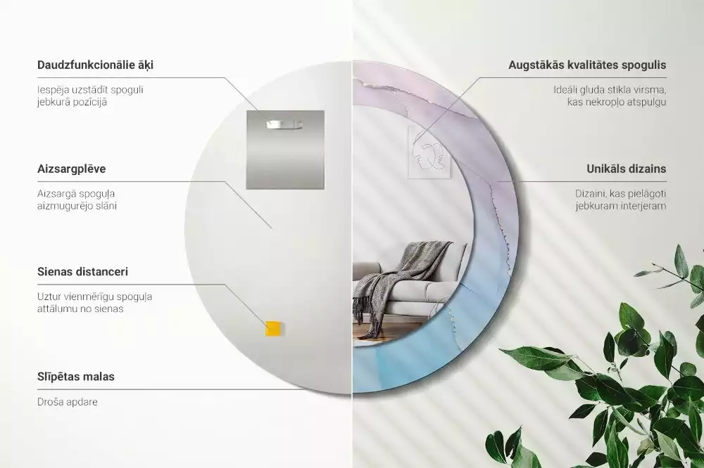 Ronde spiegel met bedrukte lijst Marmeren stijl