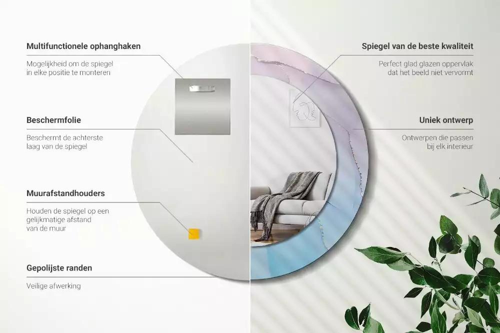 Ronde spiegel met bedrukte lijst Marmeren stijl