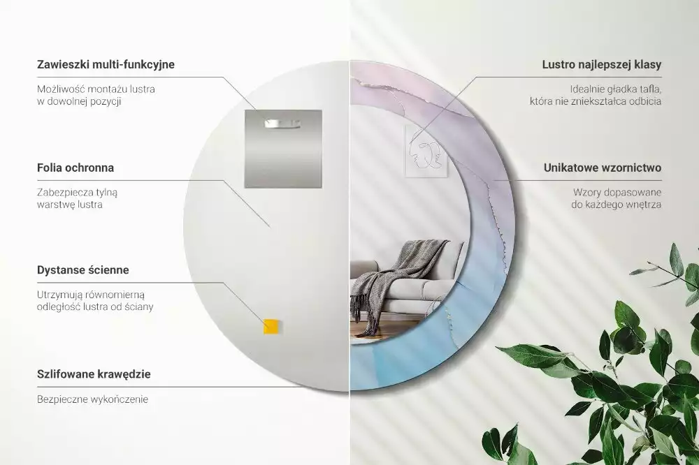 Ronde spiegel met bedrukte lijst Marmeren stijl