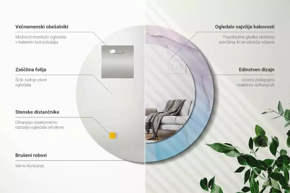 Ronde spiegel met bedrukte lijst Marmeren stijl