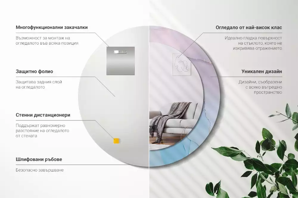 Ronde spiegel met bedrukte lijst Marmeren stijl