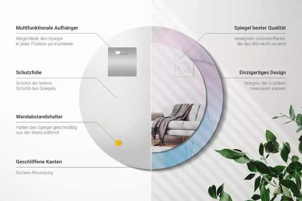 Ronde spiegel met bedrukte lijst Marmeren stijl