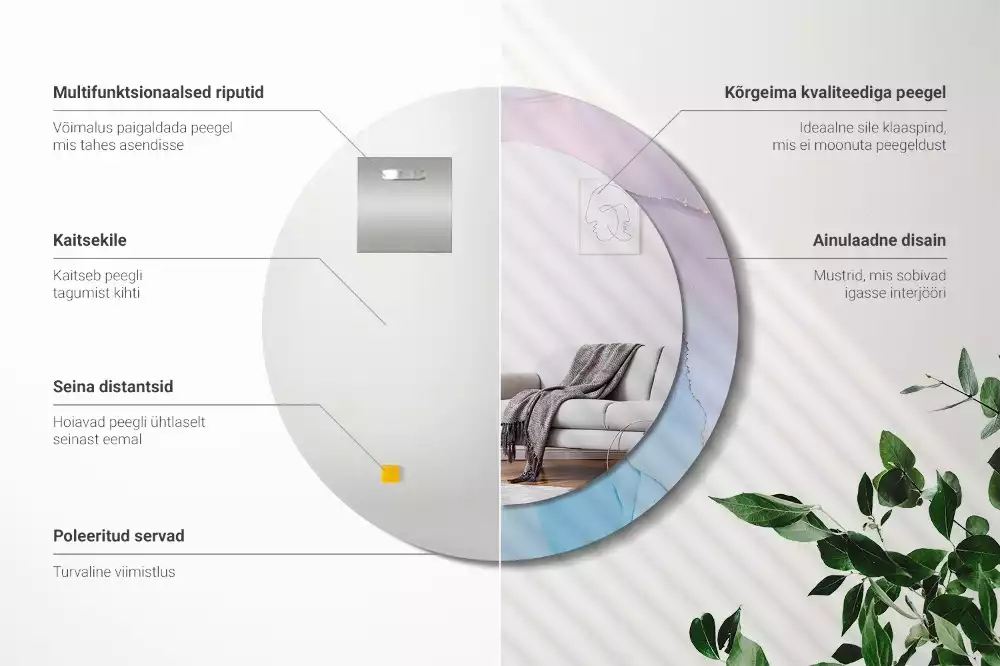 Ronde spiegel met bedrukte lijst Marmeren stijl