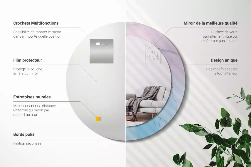 Ronde spiegel met bedrukte lijst Marmeren stijl