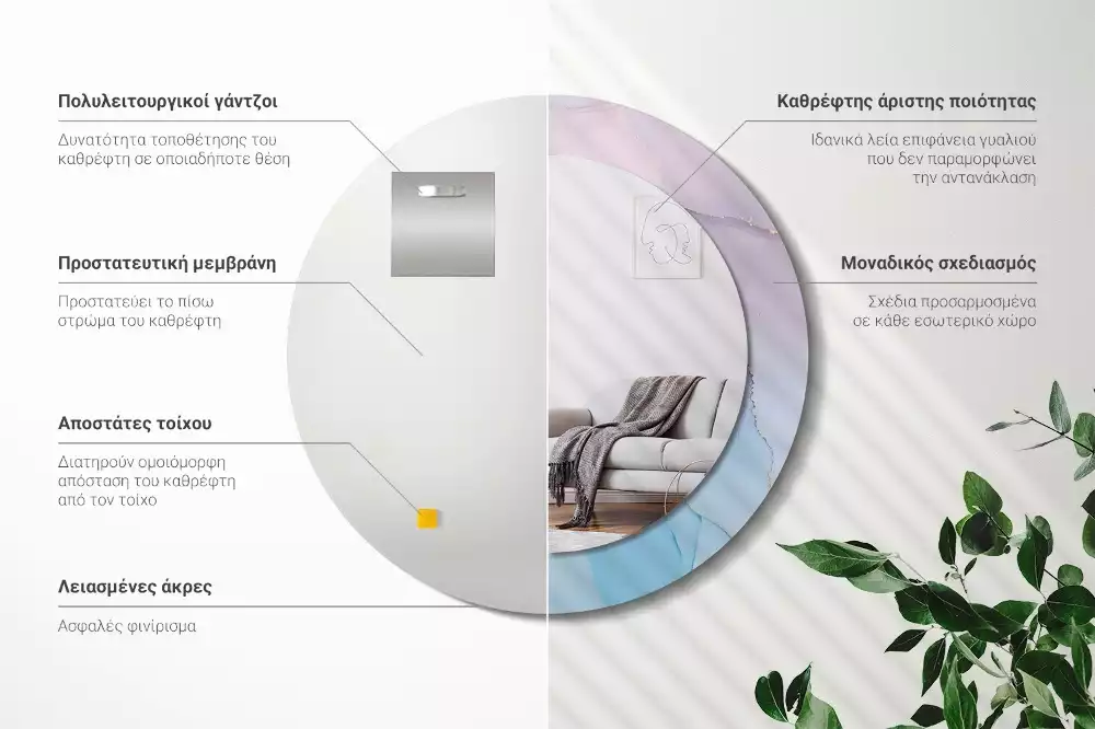 Ronde spiegel met bedrukte lijst Marmeren stijl