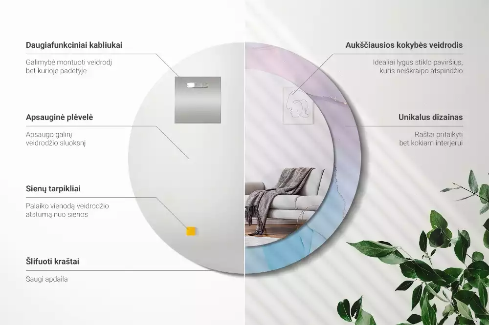 Ronde spiegel met bedrukte lijst Marmeren stijl