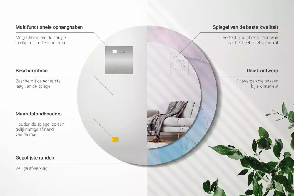 Ronde spiegel met bedrukte lijst Marmeren stijl