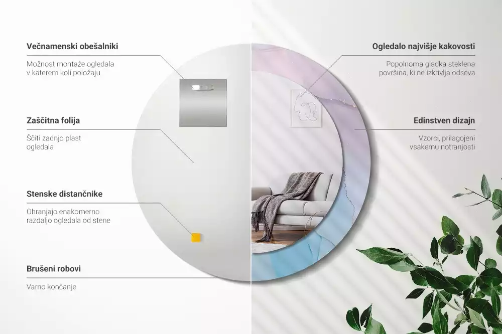 Ronde spiegel met bedrukte lijst Marmeren stijl