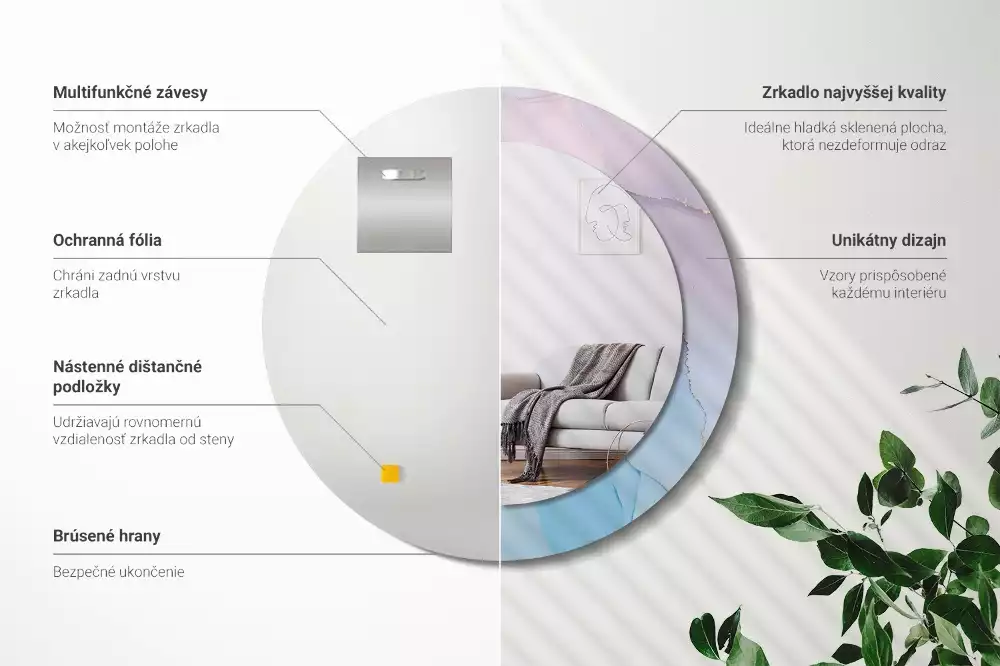 Ronde spiegel met bedrukte lijst Marmeren stijl