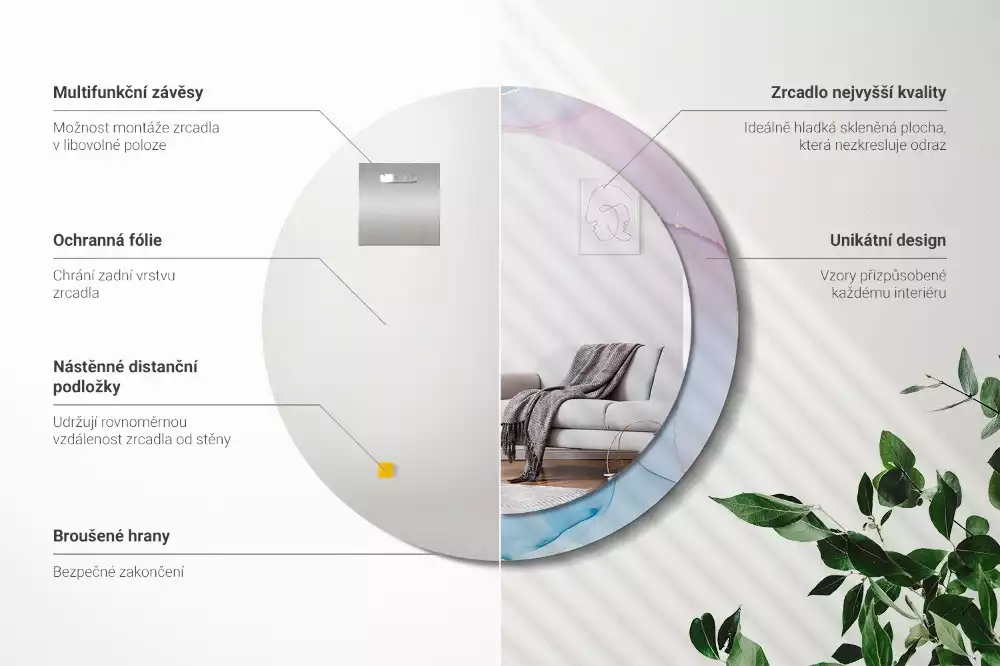 Ronde spiegel met bedrukte lijst Marmeren stijl