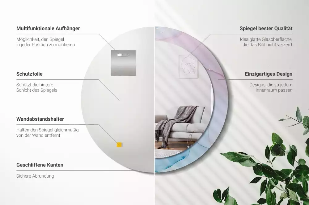 Ronde spiegel met bedrukte lijst Marmeren stijl