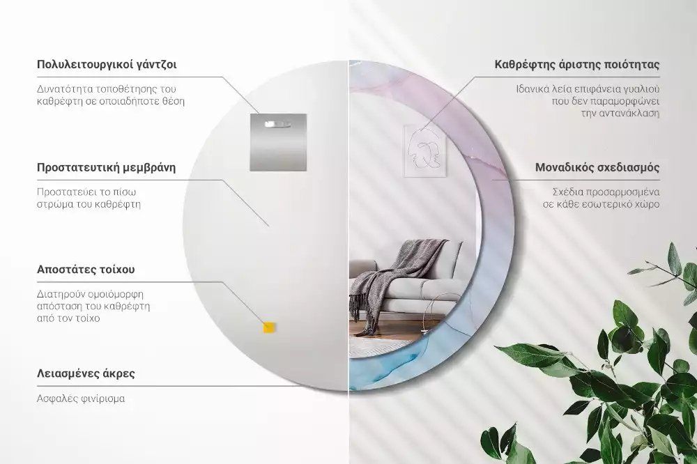 Ronde spiegel met bedrukte lijst Marmeren stijl