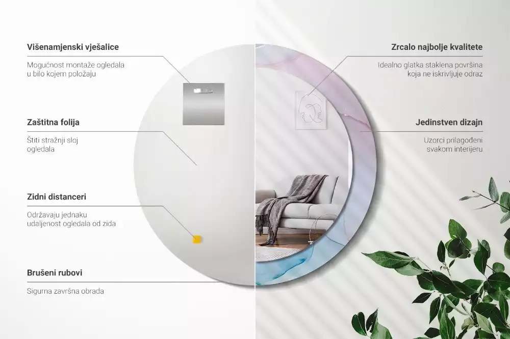 Ronde spiegel met bedrukte lijst Marmeren stijl