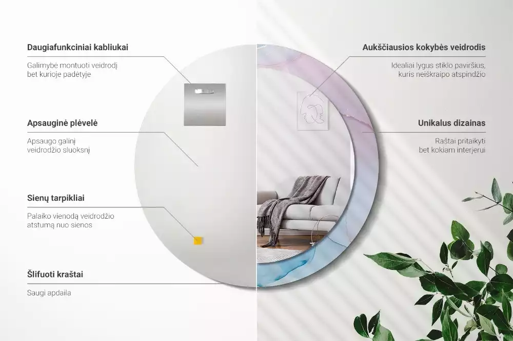 Ronde spiegel met bedrukte lijst Marmeren stijl