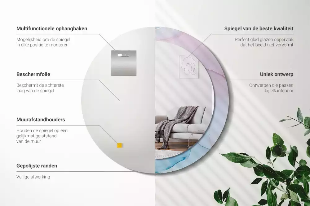 Ronde spiegel met bedrukte lijst Marmeren stijl