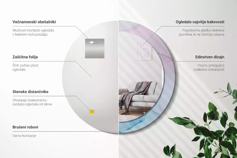 Ronde spiegel met bedrukte lijst Marmeren stijl