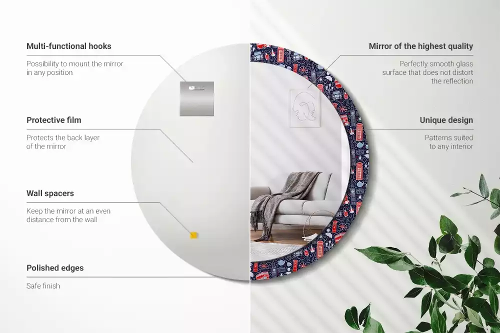 Ronde spiegel met bedrukte lijst Londen