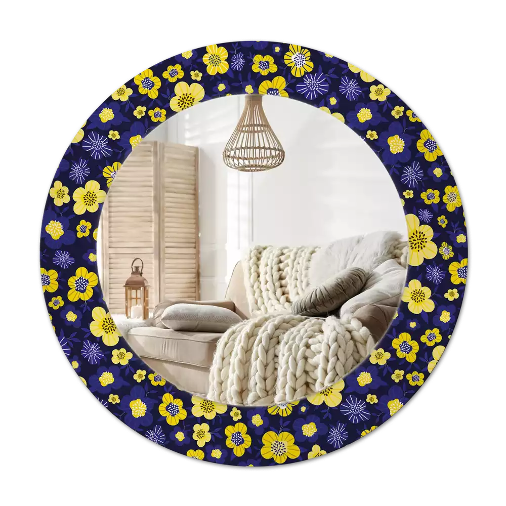 Ronde spiegel met decoratie Kleine bloemen