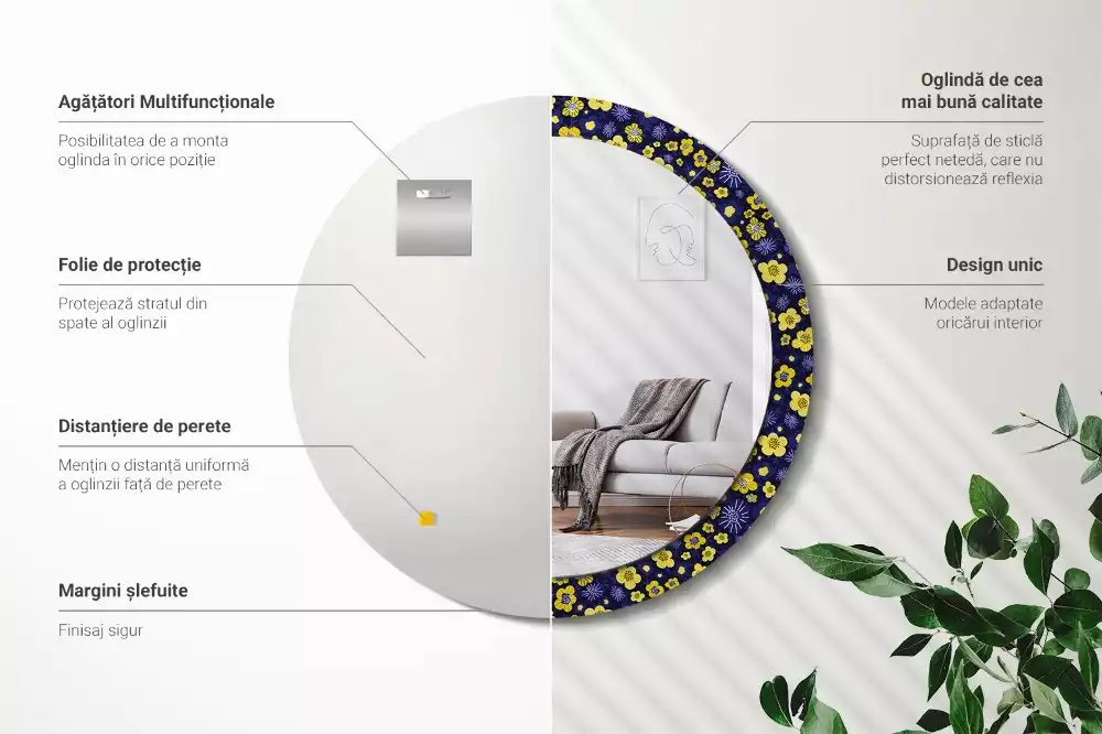 Ronde spiegel met decoratie Kleine bloemen