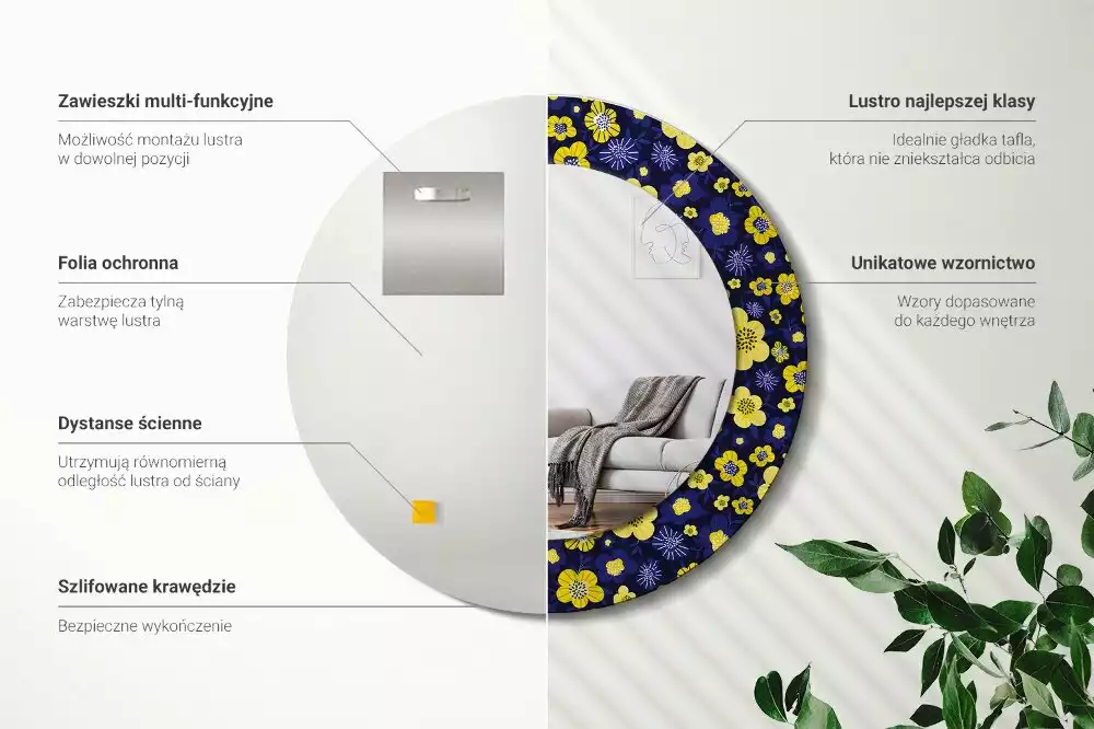 Ronde spiegel met decoratie Kleine bloemen