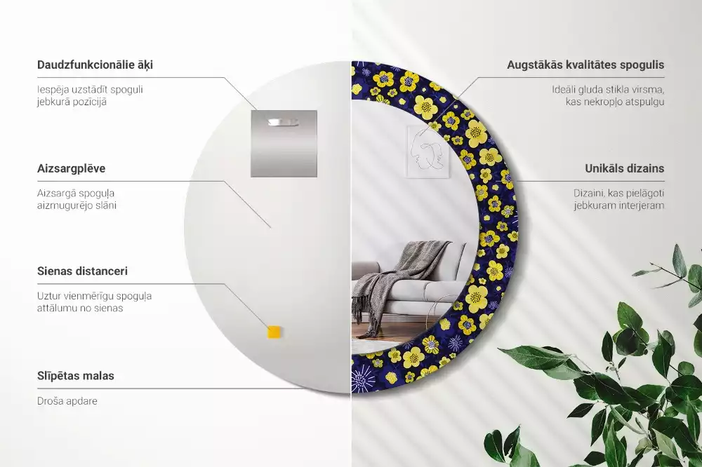 Ronde spiegel met decoratie Kleine bloemen