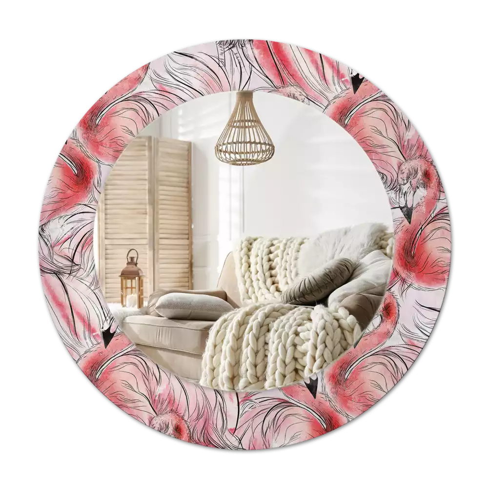 Bedrukte ronde spiegel Flamingo's