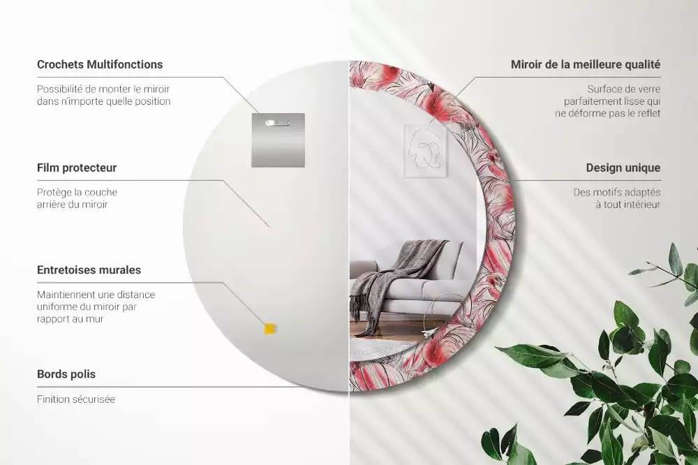 Bedrukte ronde spiegel Flamingo's