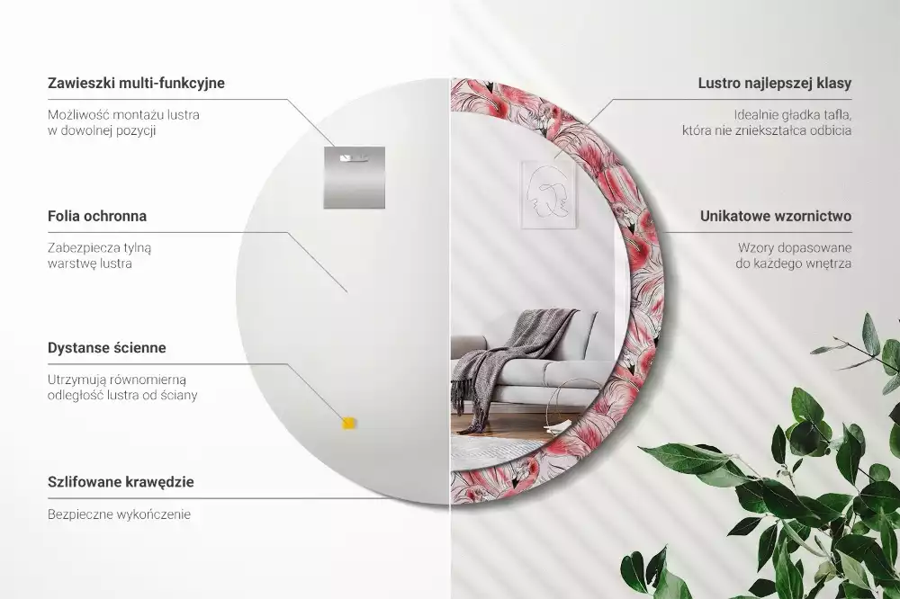 Bedrukte ronde spiegel Flamingo's