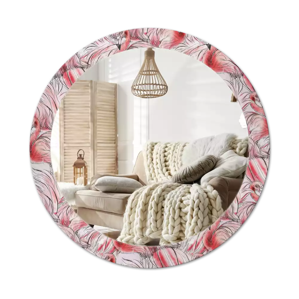 Bedrukte ronde spiegel Flamingo's