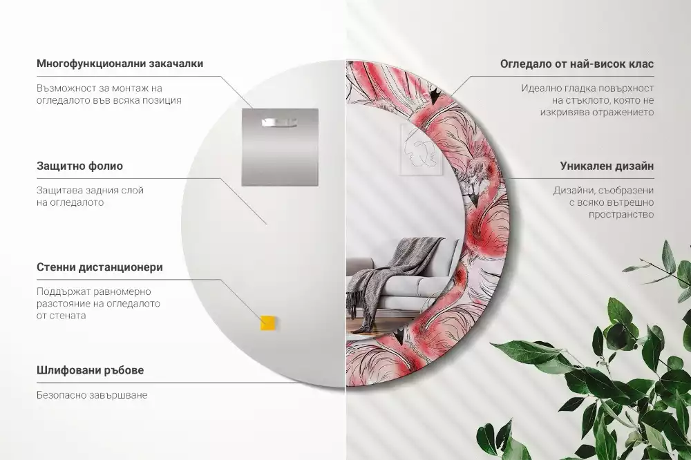 Bedrukte ronde spiegel Flamingo's