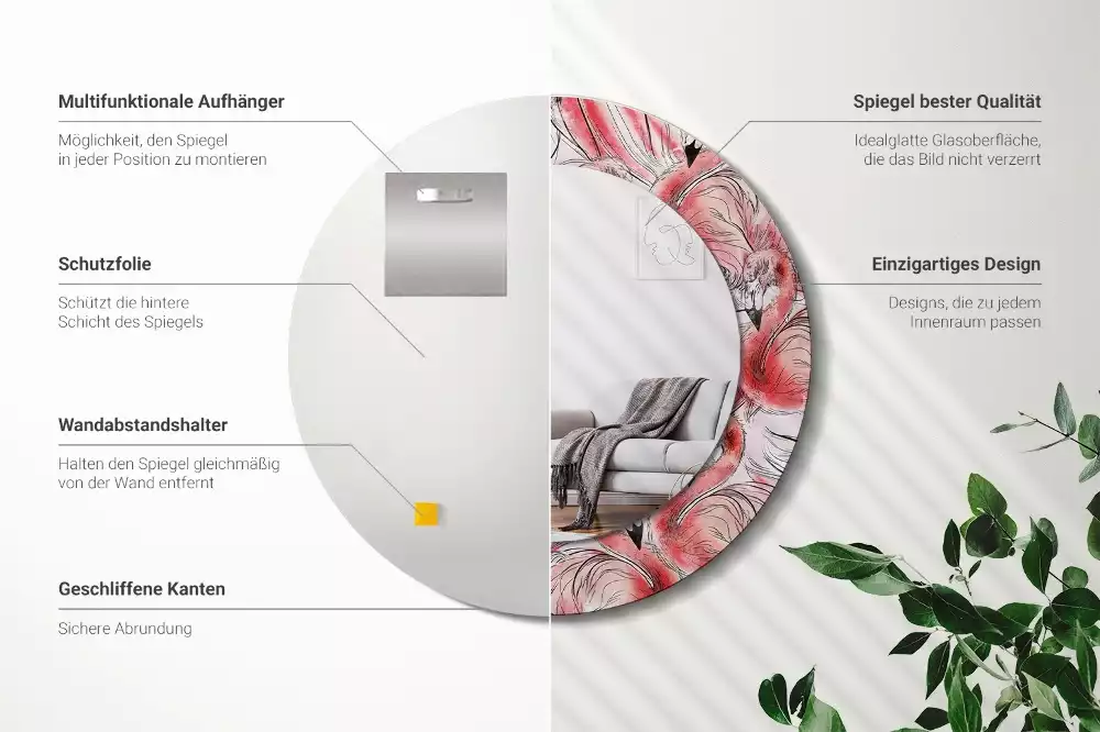 Bedrukte ronde spiegel Flamingo's