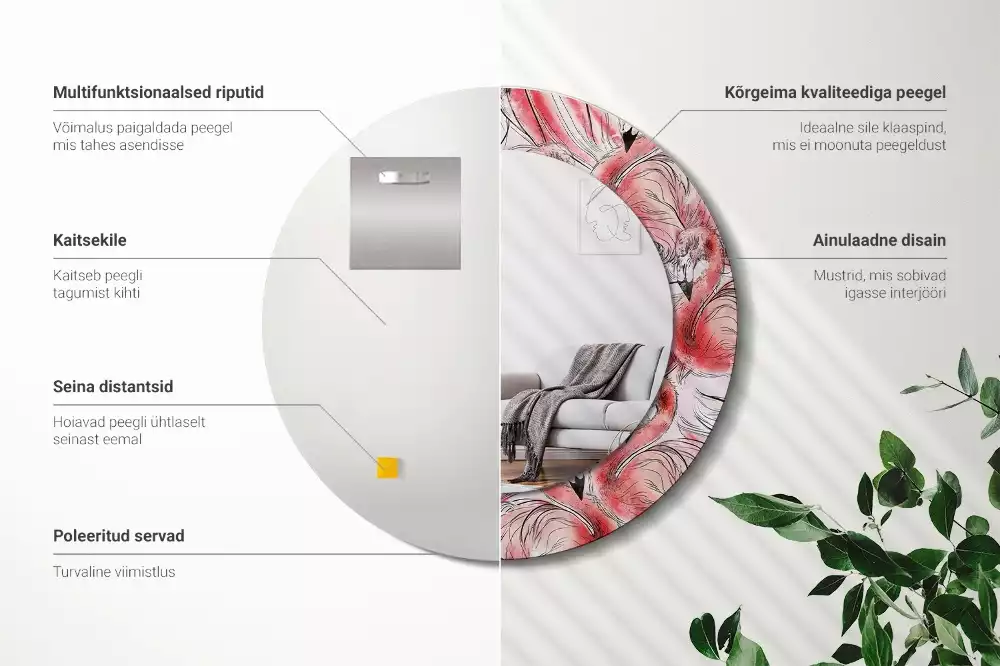 Bedrukte ronde spiegel Flamingo's