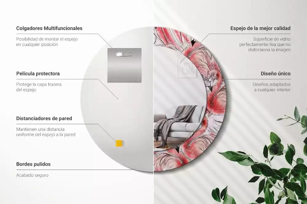 Bedrukte ronde spiegel Flamingo's