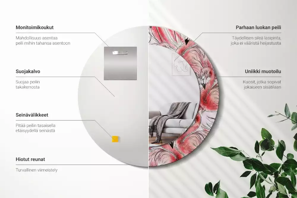 Bedrukte ronde spiegel Flamingo's